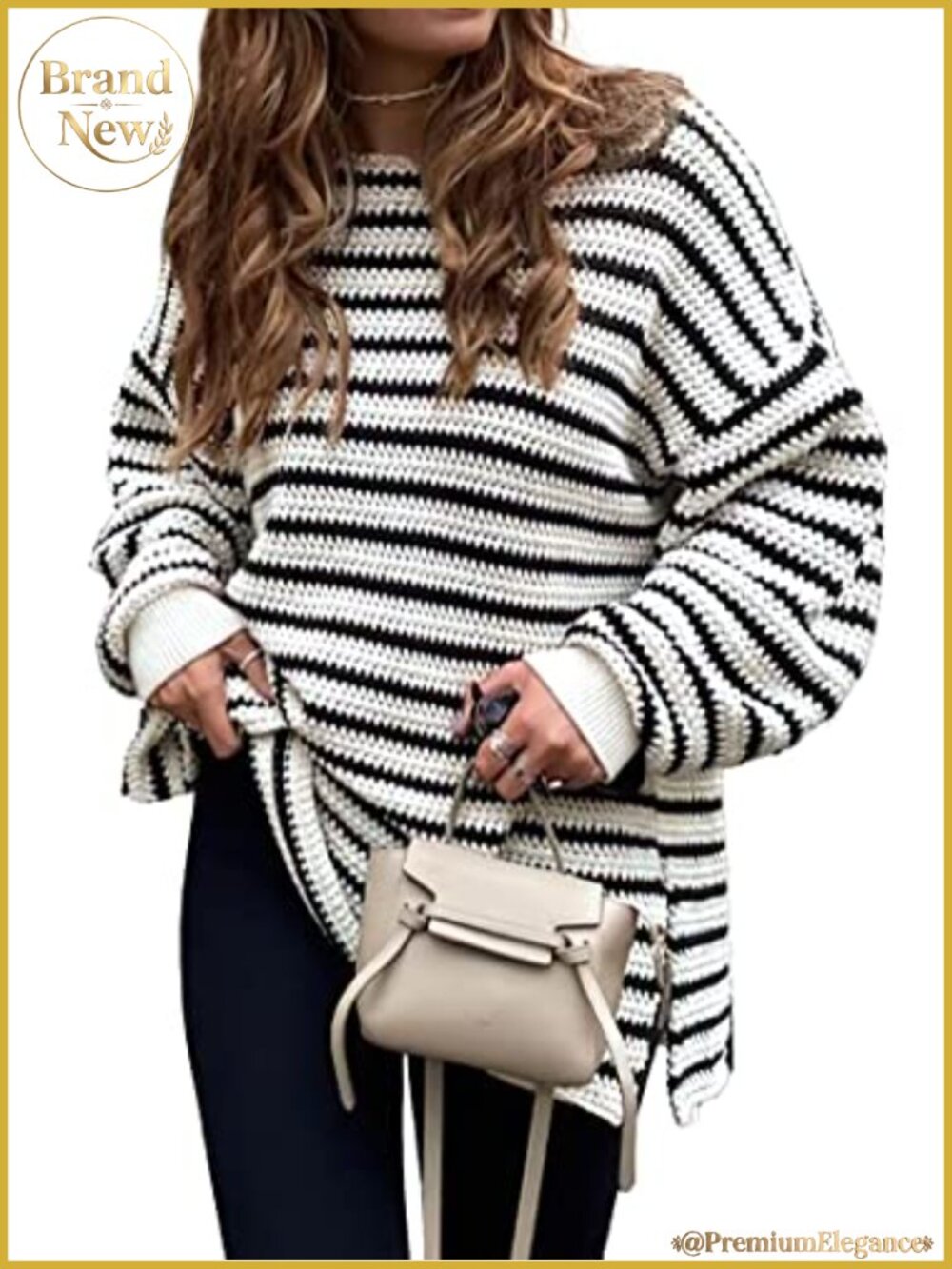 Oversized Striped Knit Pullover Sweater Tunic Long Sleeve Fall Winter
